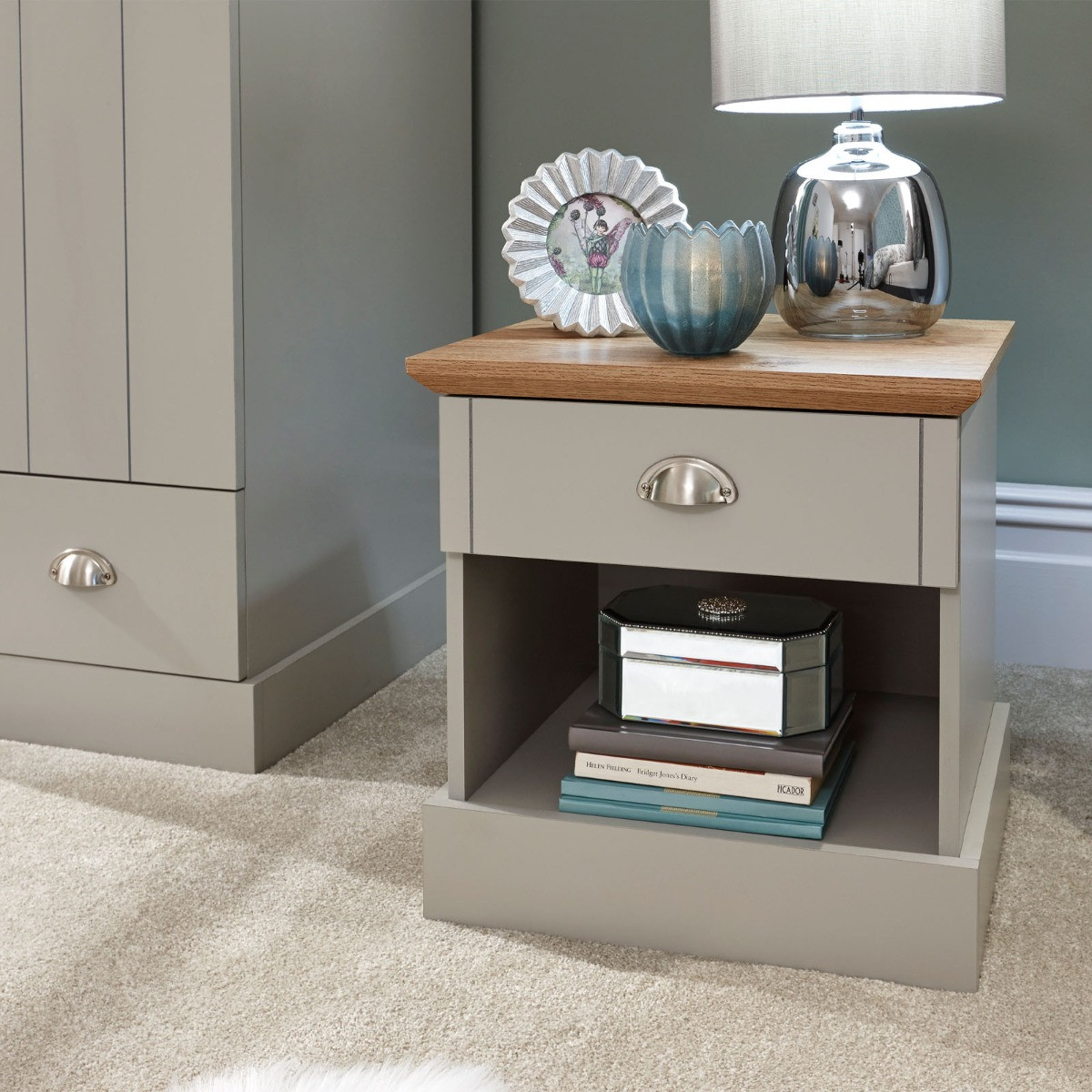 Kendal 1 Drawer Bedside Table - Grey>