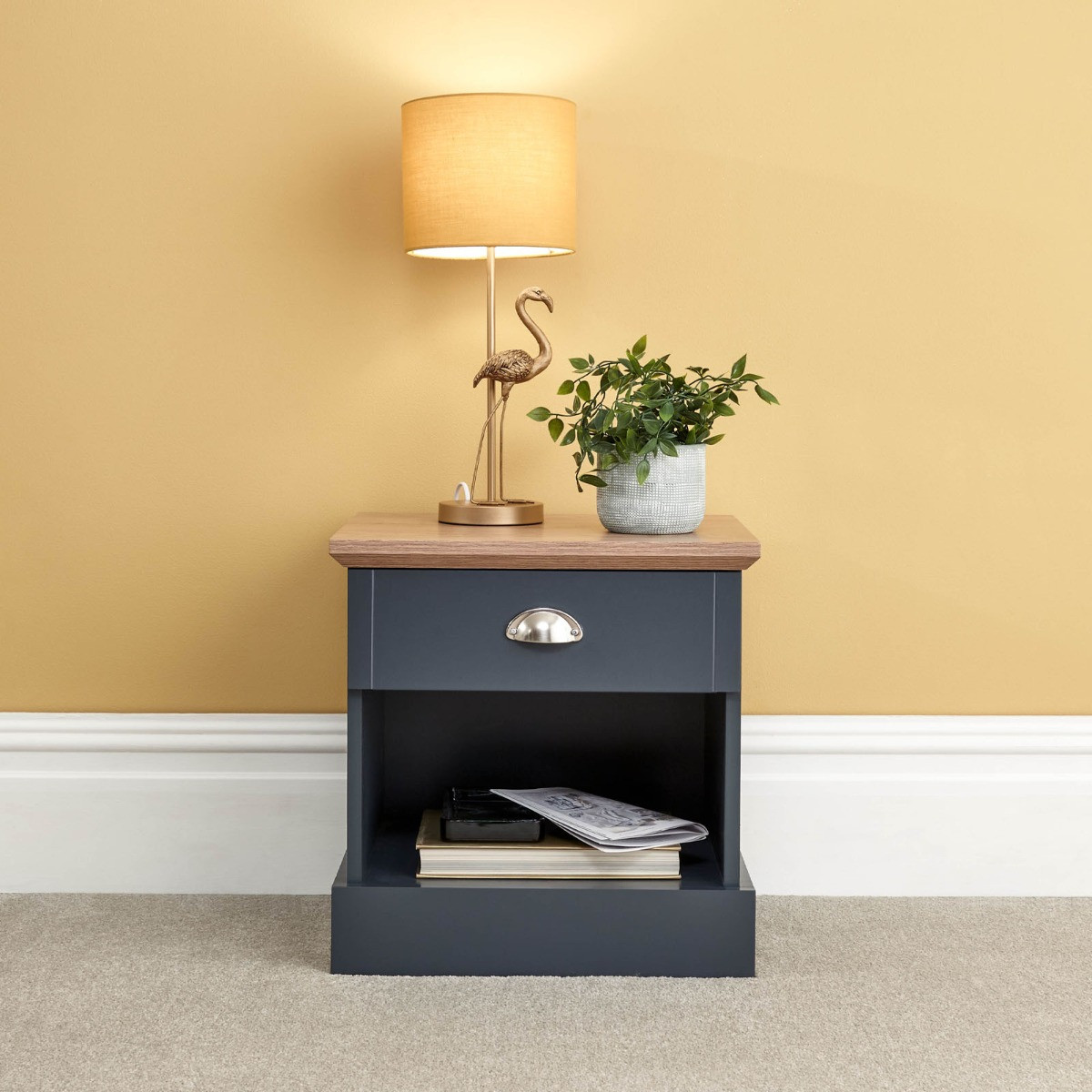Kendal 1 Drawer Bedside Table - Slate Blue>
