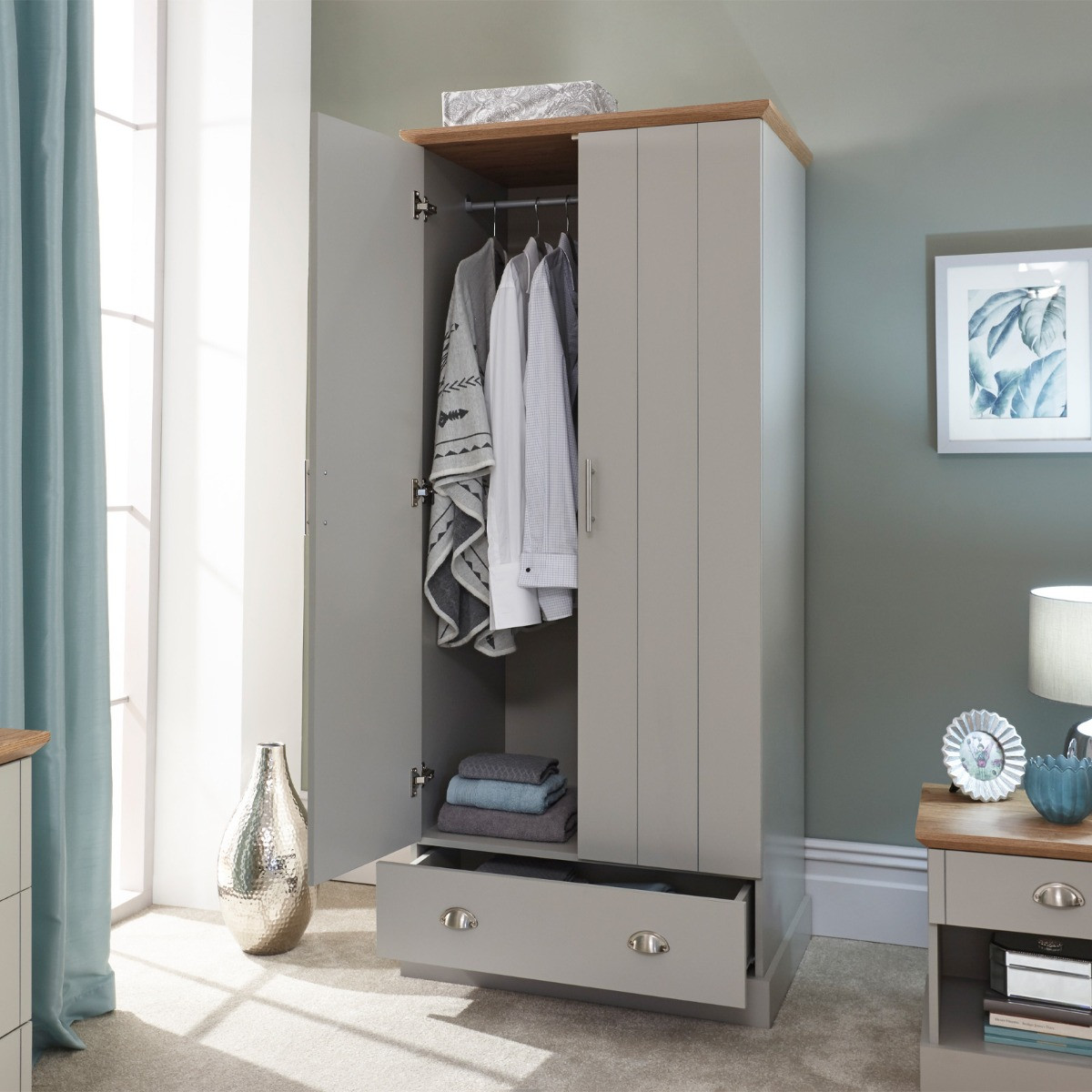 Kenda 2-Door 1-Drawer Wardrobe - Grey>