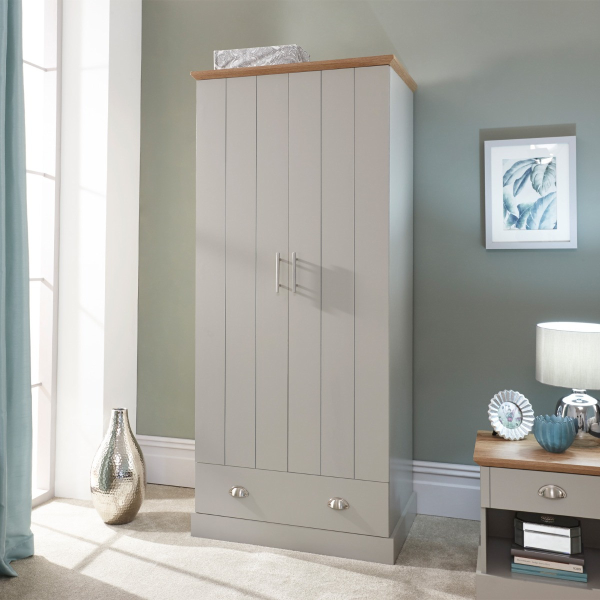 Kenda 2-Door 1-Drawer Wardrobe - Grey>