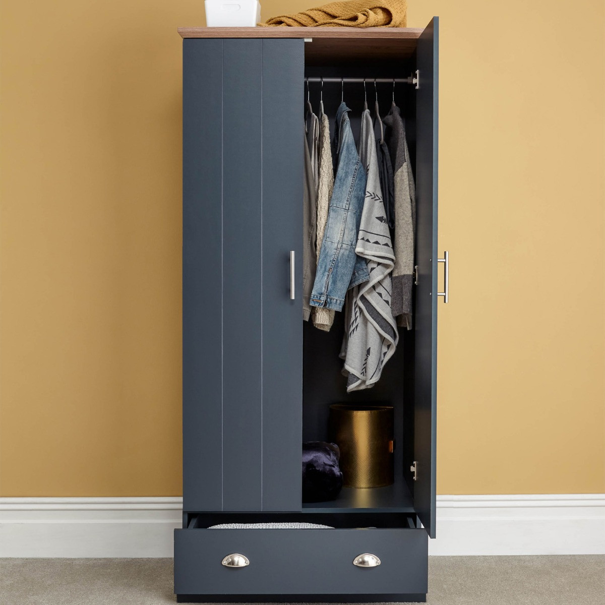 Kenda 2-Door 1-Drawer Wardrobe - Slate Blue>