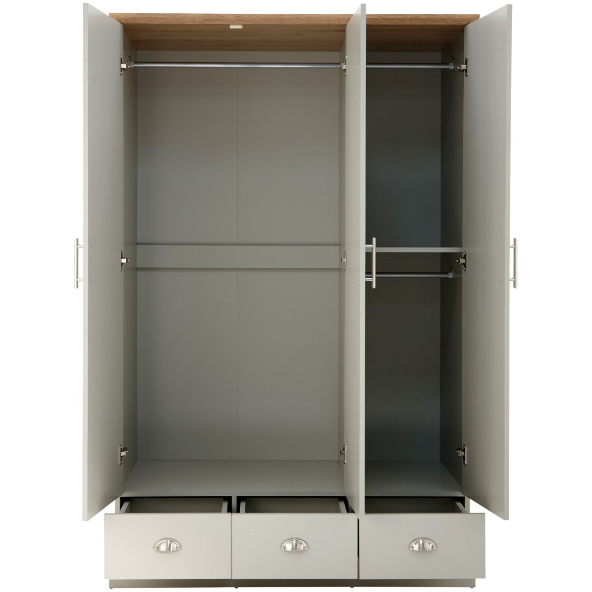 Kendal 3-Door 3-Drawer Wardrobe - Grey>