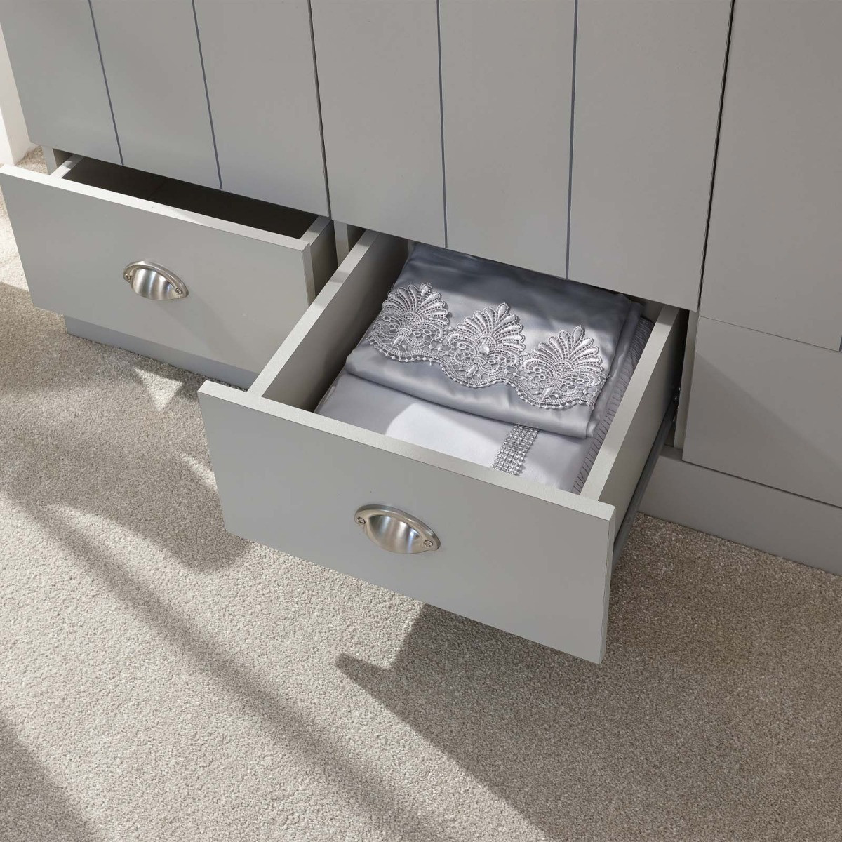 Kendal 3-Door 3-Drawer Wardrobe - Grey>