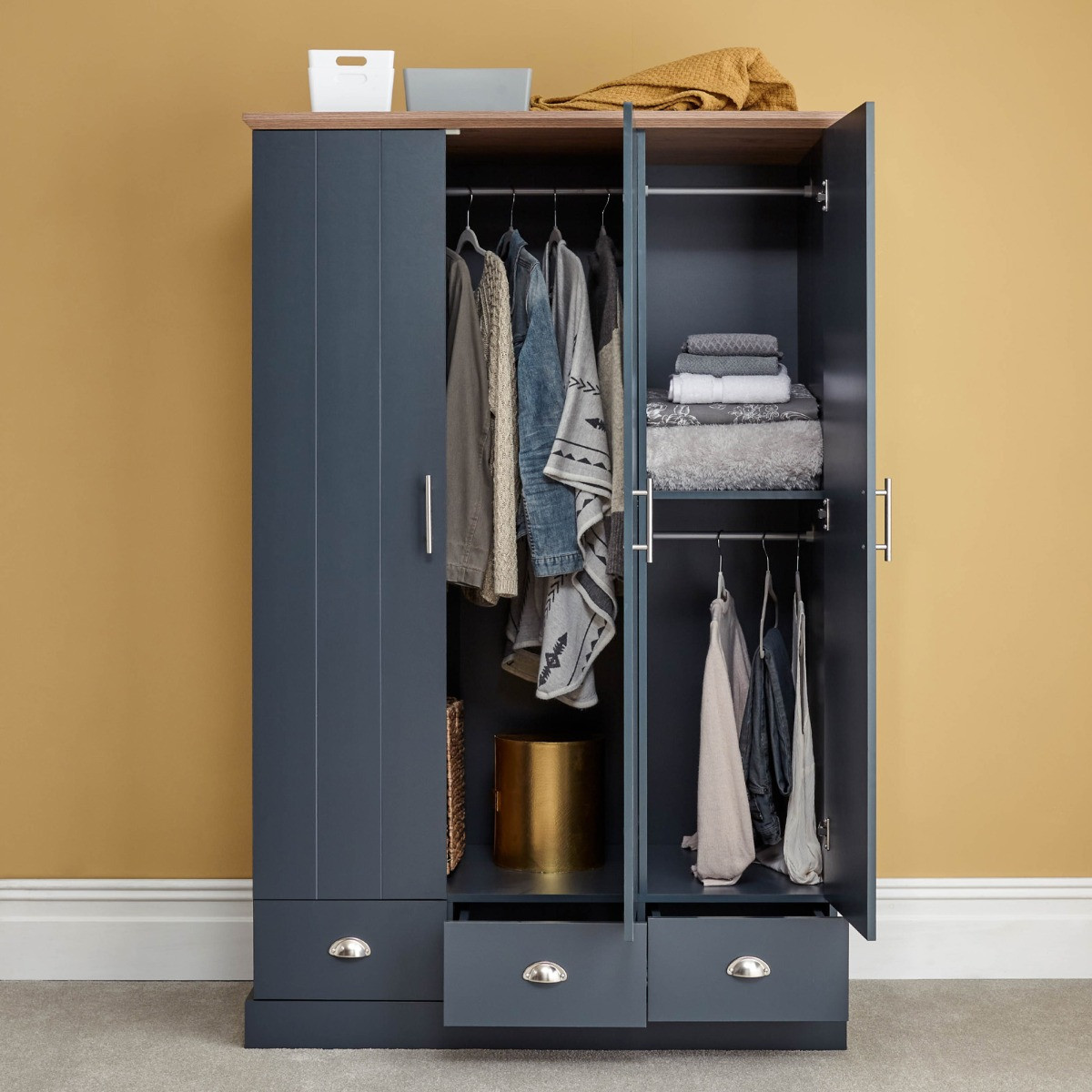 Kendal 3-Door 3-Drawer Wardrobe - Slate Blue>
