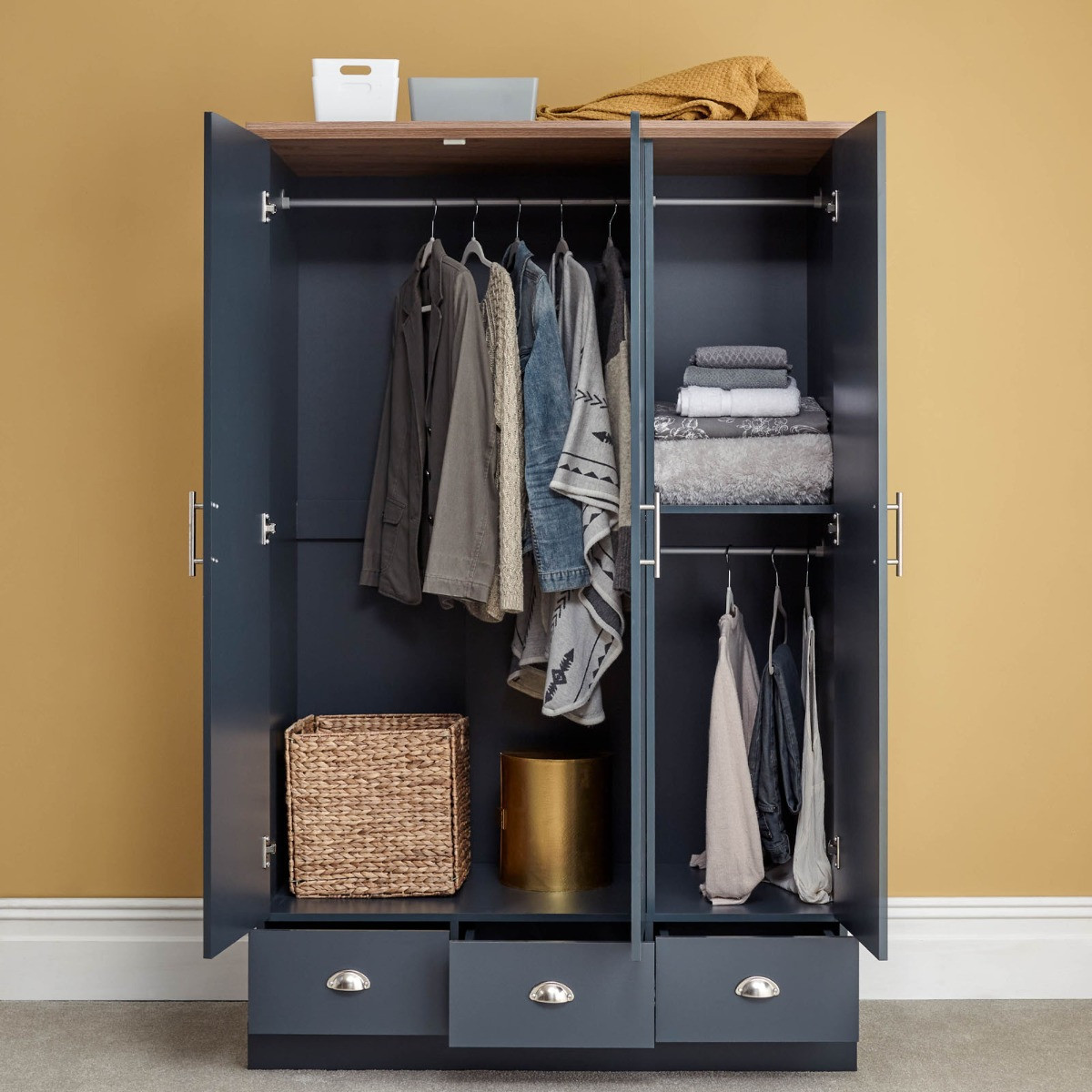 Kendal 3-Door 3-Drawer Wardrobe - Slate Blue>