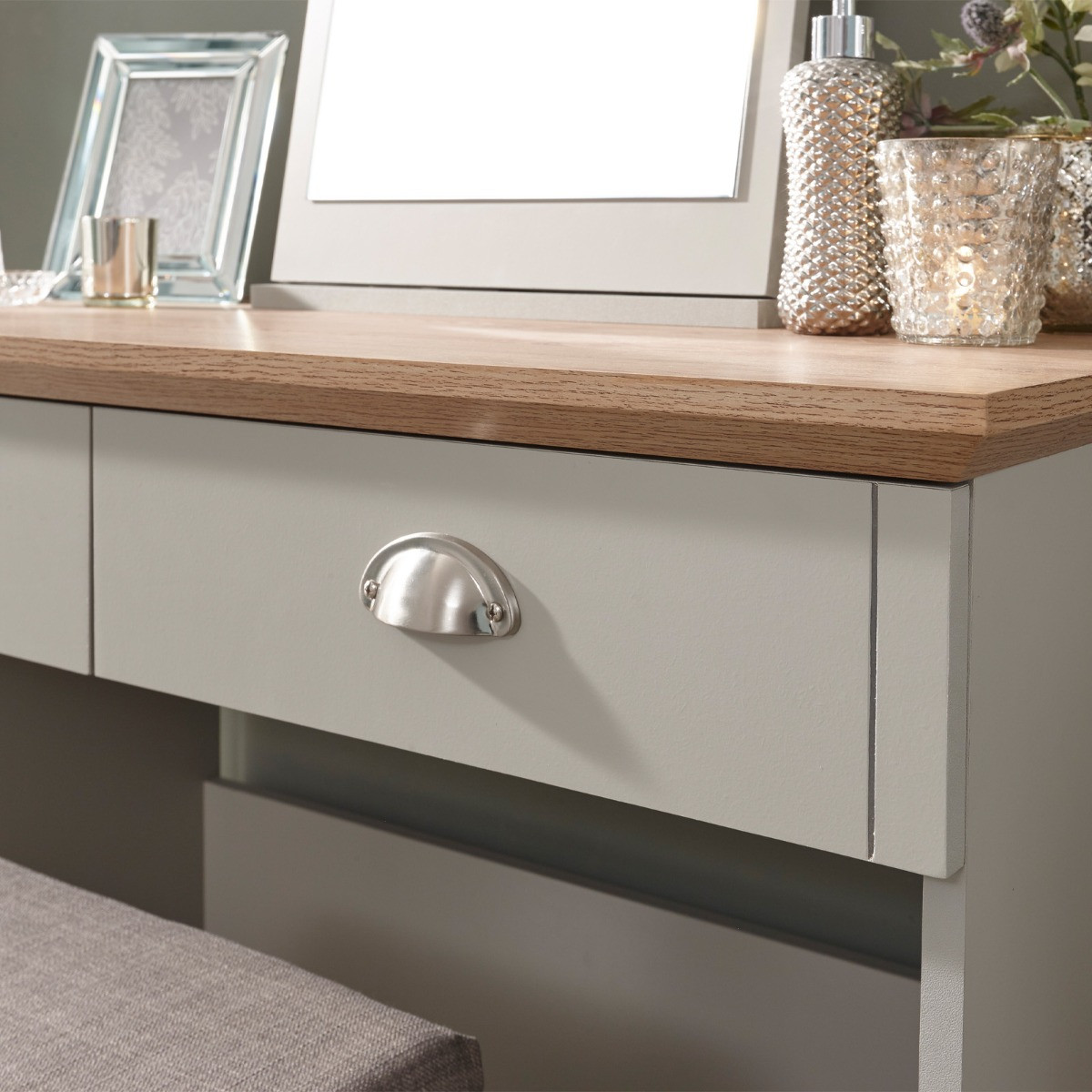 Kendal Dressing Table With Stool - Grey>