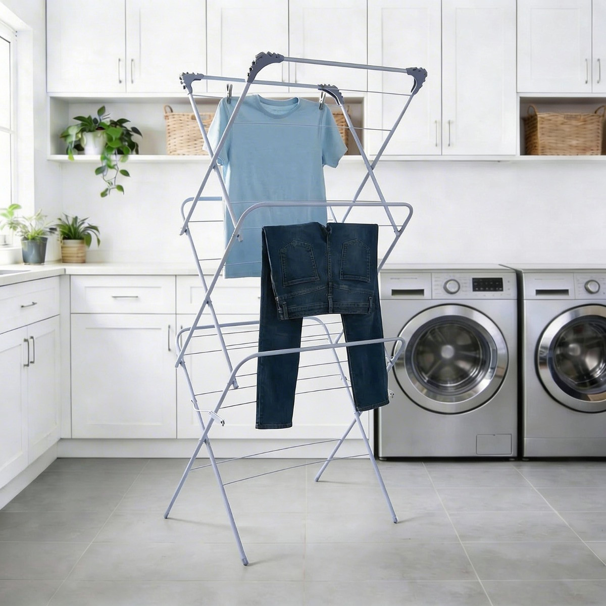 OHS 3 Tier Foldable 15m Clothes Airer - Silver>