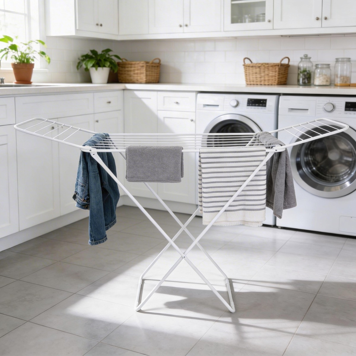 OHS 18M Stainless Steel Foldable Drying Airer - White >