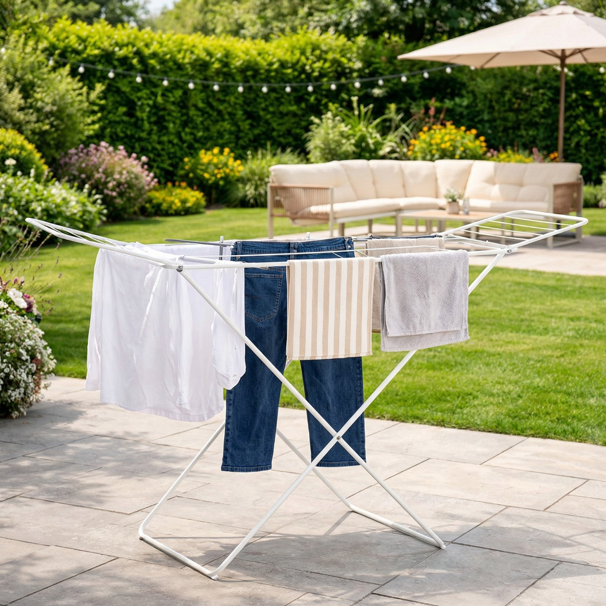 OHS 18M Stainless Steel Foldable Drying Airer - White >