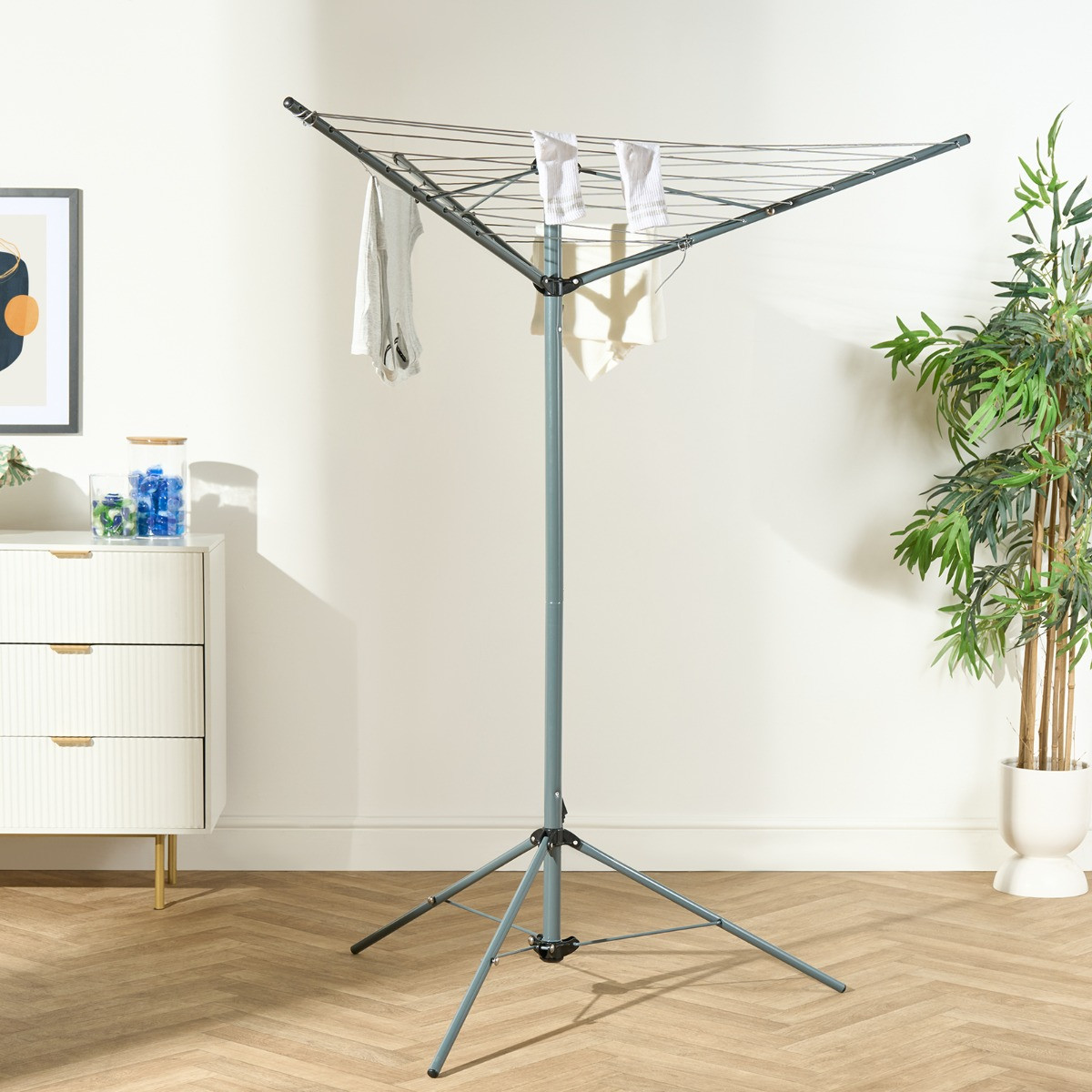 OHS 3 Arm Steel Rotary Airer With Tripod - Grey>