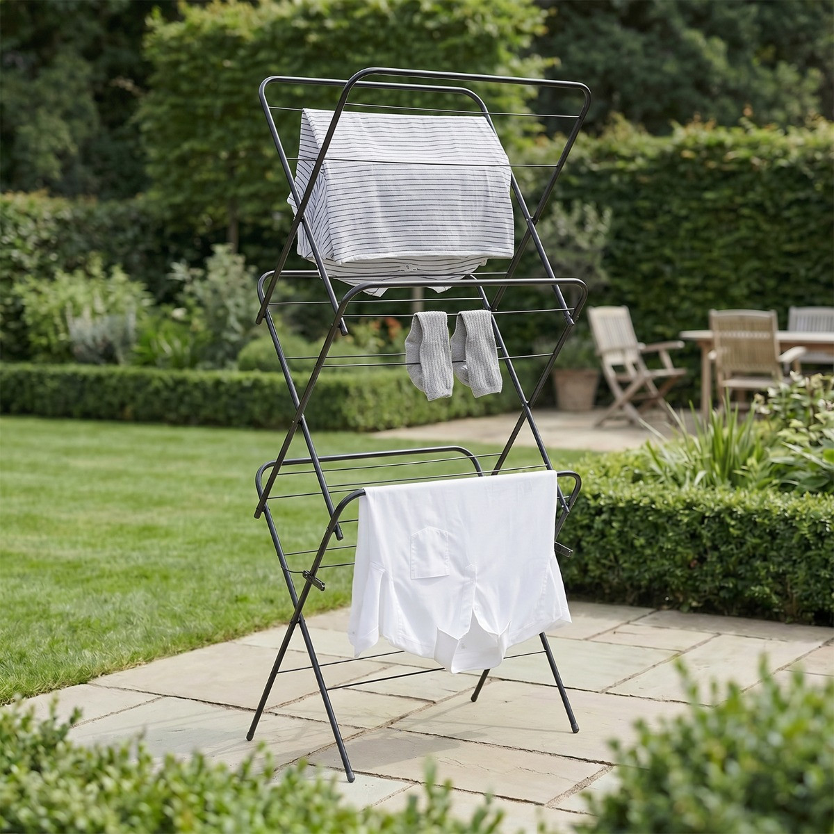 OHS 3 Tier Foldable 15m Clothes Airer - Black>