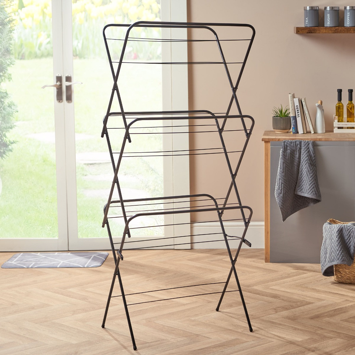 OHS 3 Tier Foldable 15m Clothes Airer - Black>