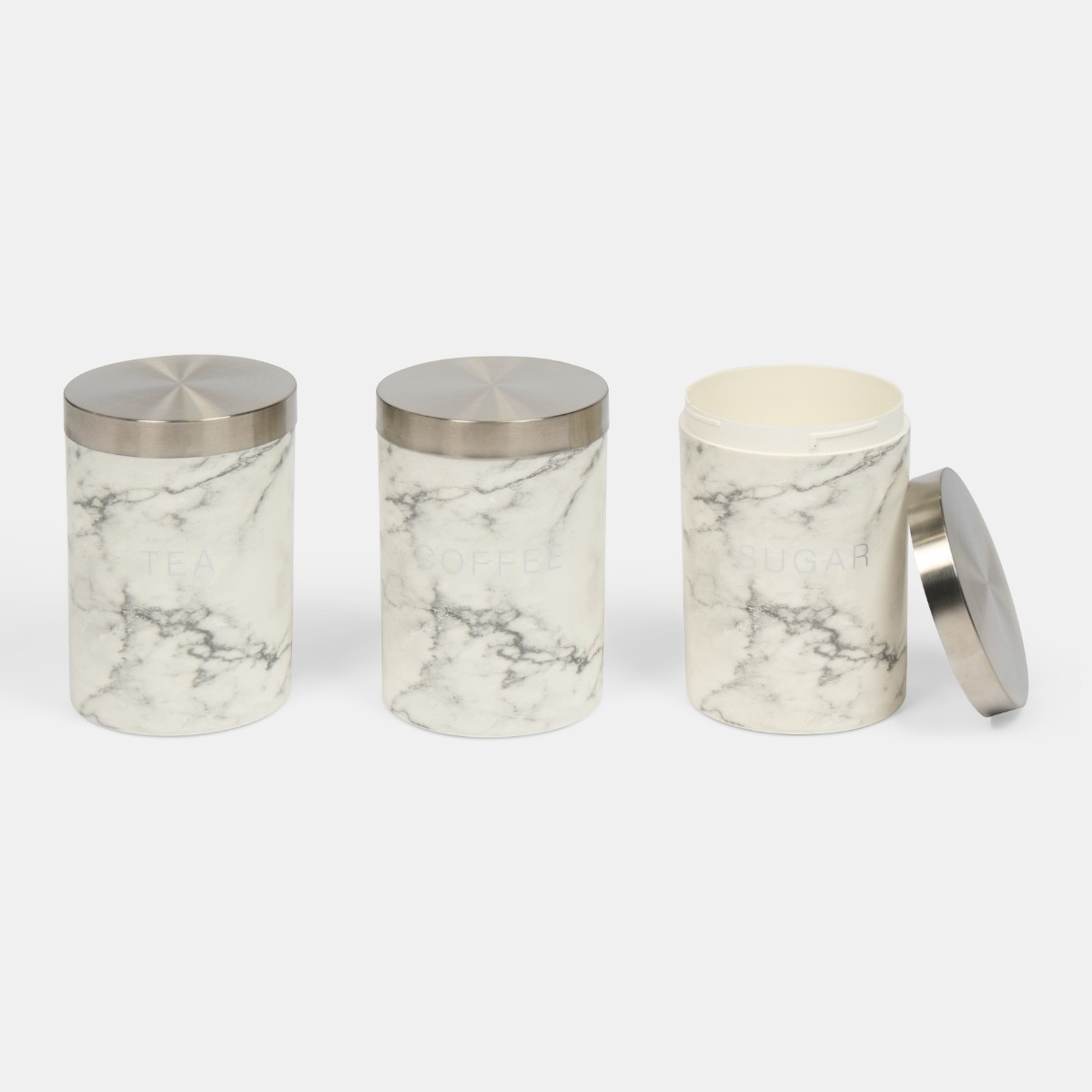 OHS 3 Piece Tea Coffee Sugar Canisters - White Marble>