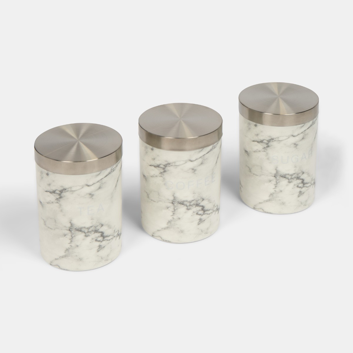 OHS 3 Piece Tea Coffee Sugar Canisters - White Marble>