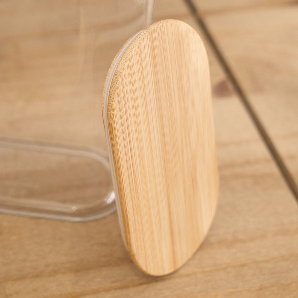 OHS Large Plastic Oval Storage Container with Bamboo Lid - Clear>