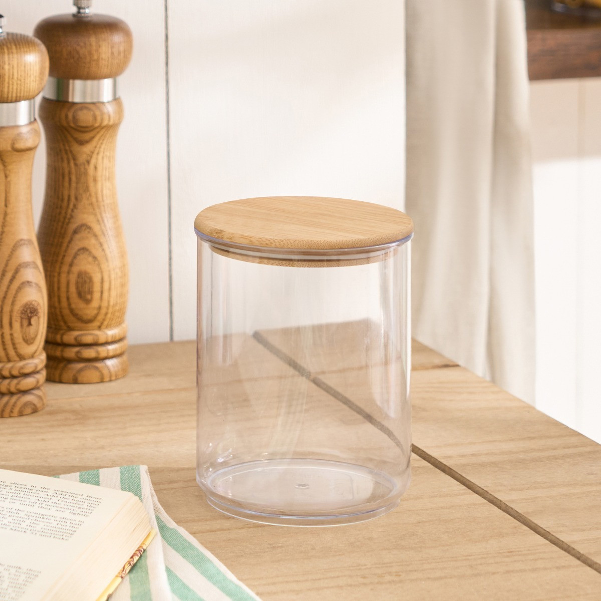 OHS Small Plastic Round Storage Container with Bamboo Lid - Clear>