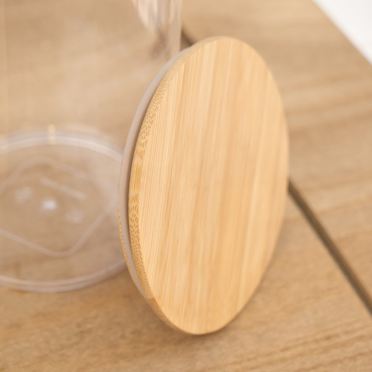 OHS Small Plastic Round Storage Container with Bamboo Lid - Clear>