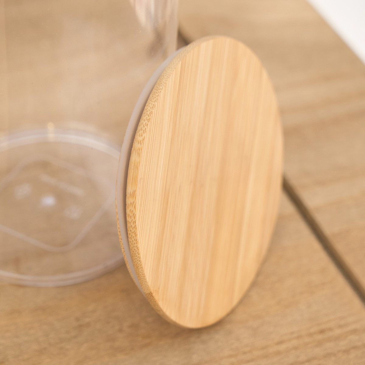 OHS Medium Plastic Round Storage Container with Bamboo Lid - Clear>