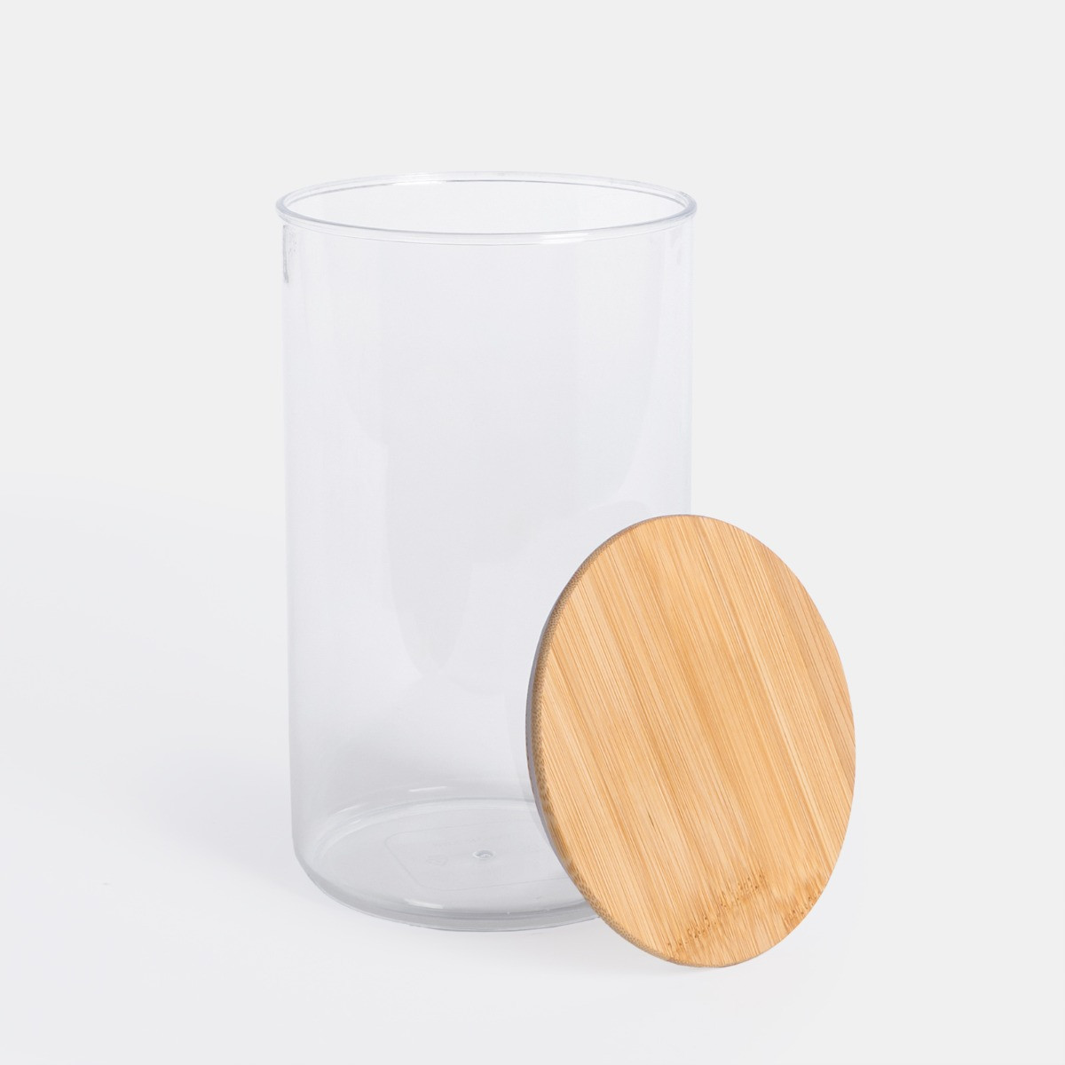 OHS Medium Plastic Round Storage Container with Bamboo Lid - Clear>