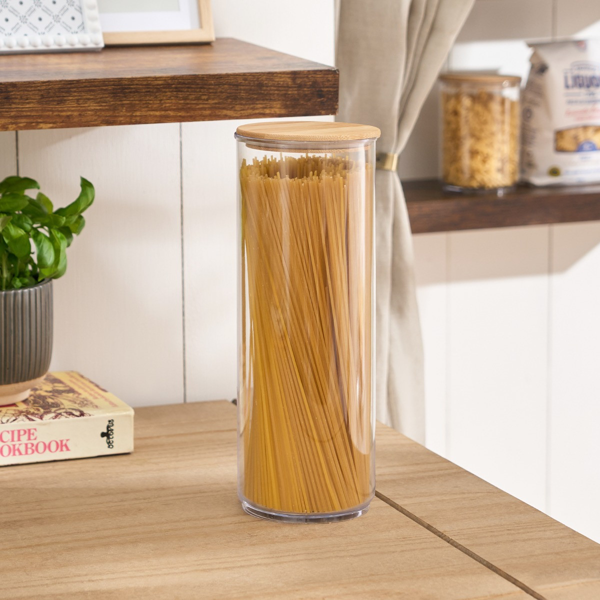 OHS Tall Plastic Round Storage Container with Bamboo Lid - Clear>