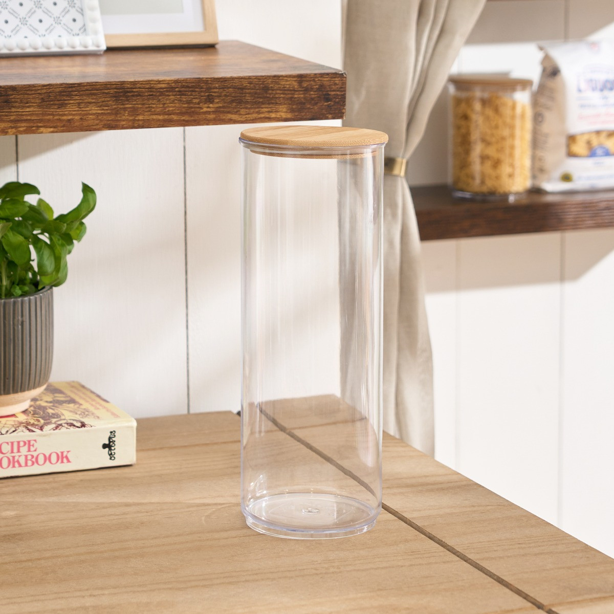 OHS Tall Plastic Round Storage Container with Bamboo Lid - Clear>