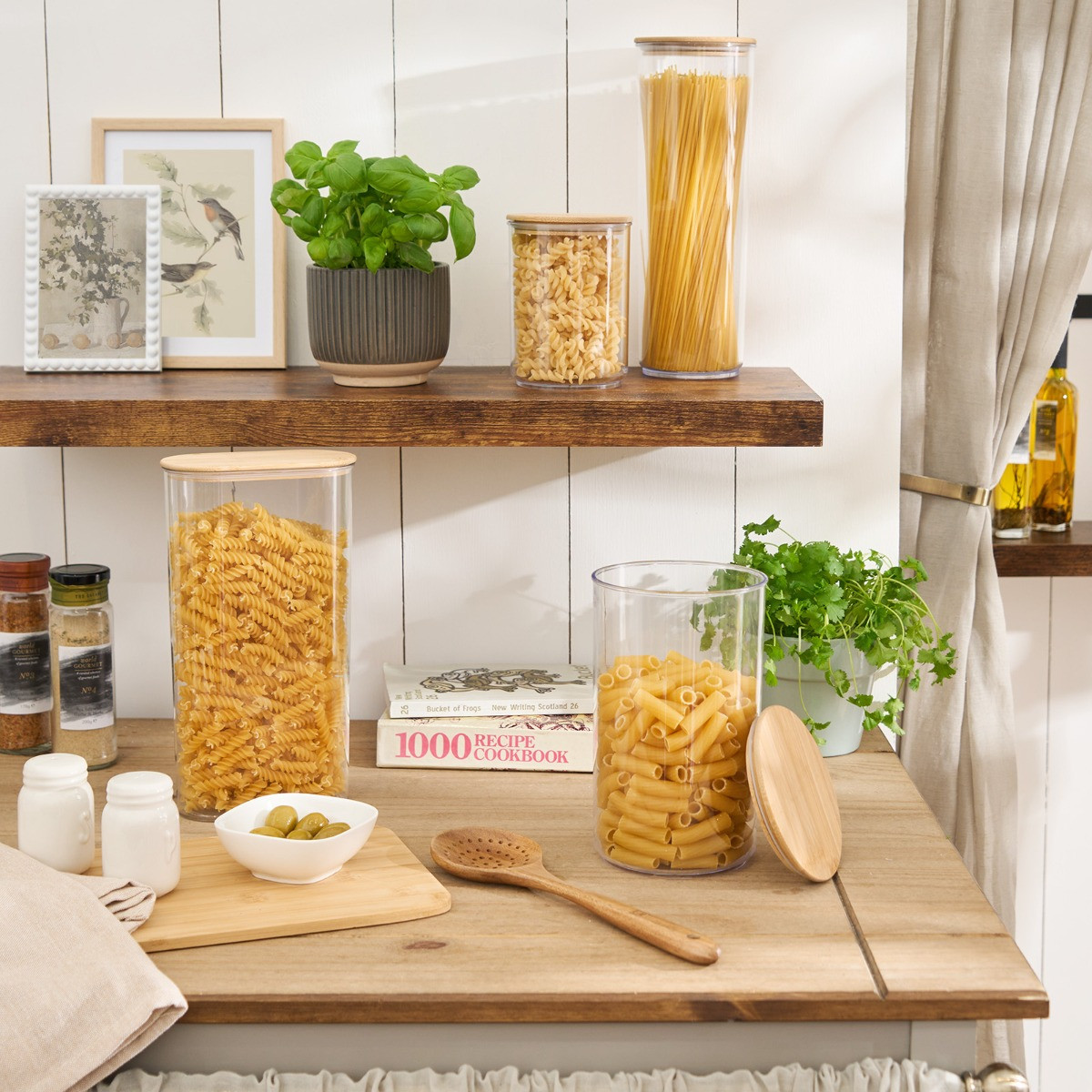 OHS Tall Plastic Round Storage Container with Bamboo Lid - Clear>