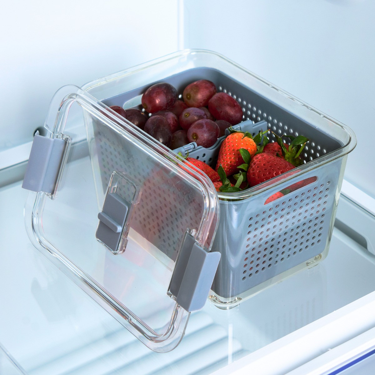 OHS Fridge Container With Removable Basket,  Medium - Grey/Clear>