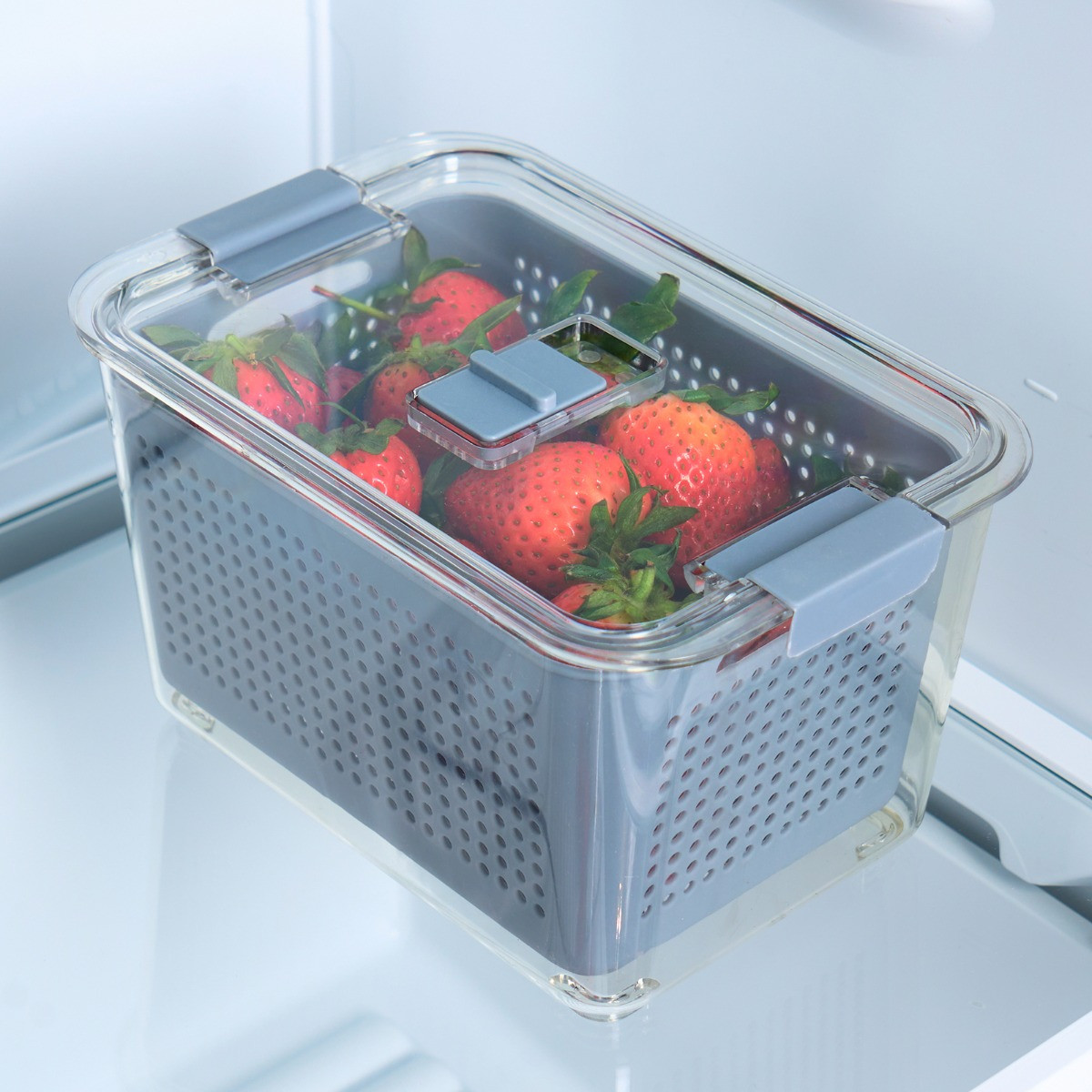 OHS Fridge Container With Removable Basket,  Medium - Grey/Clear>
