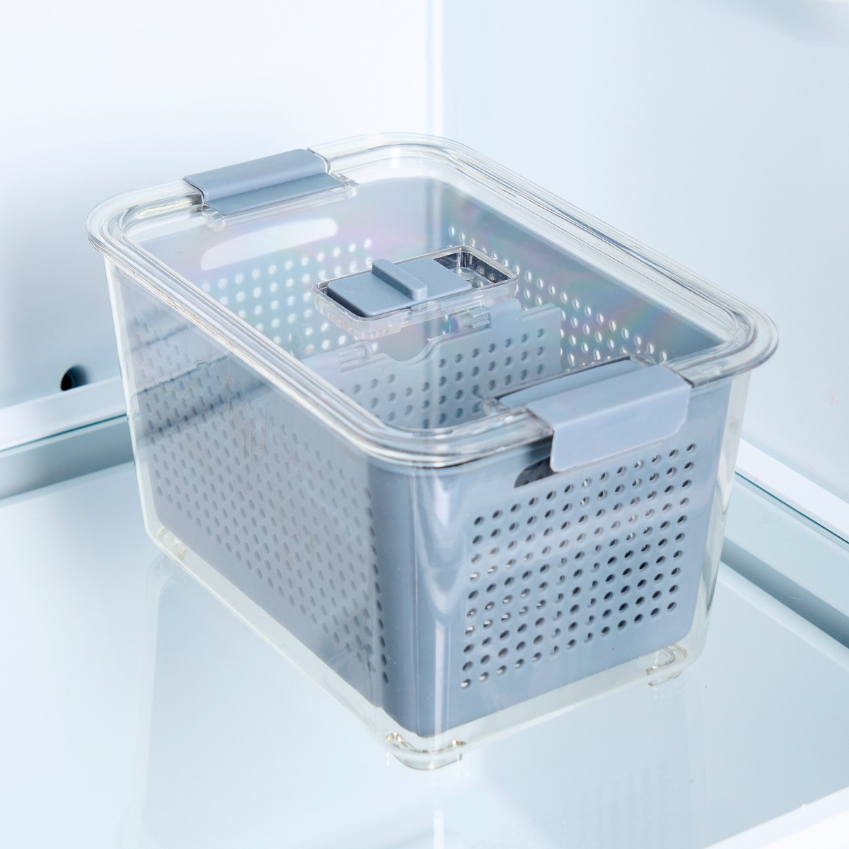 OHS Fridge Container With Removable Basket,  Medium - Grey/Clear>