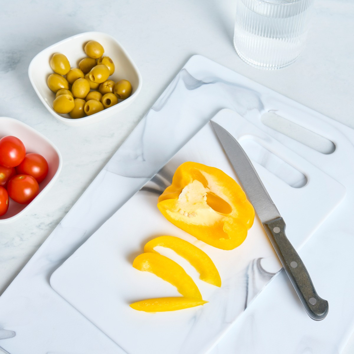 OHS Set of 2 Marble Chopping Boards - White Marble>