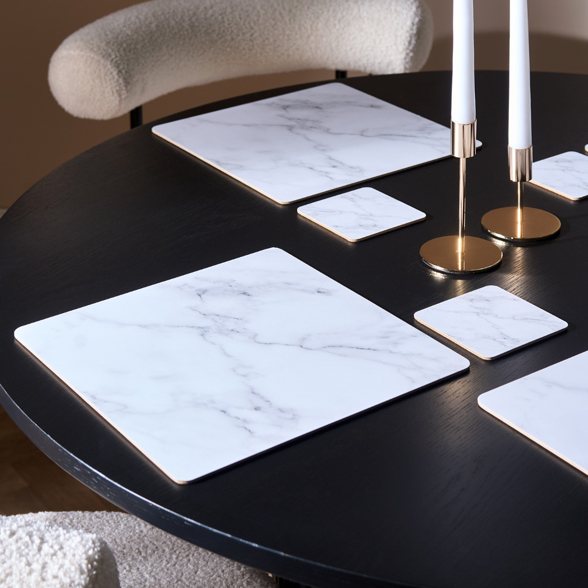 OHS Place Mats and Coaster Set, 4 Pack - White Marble>