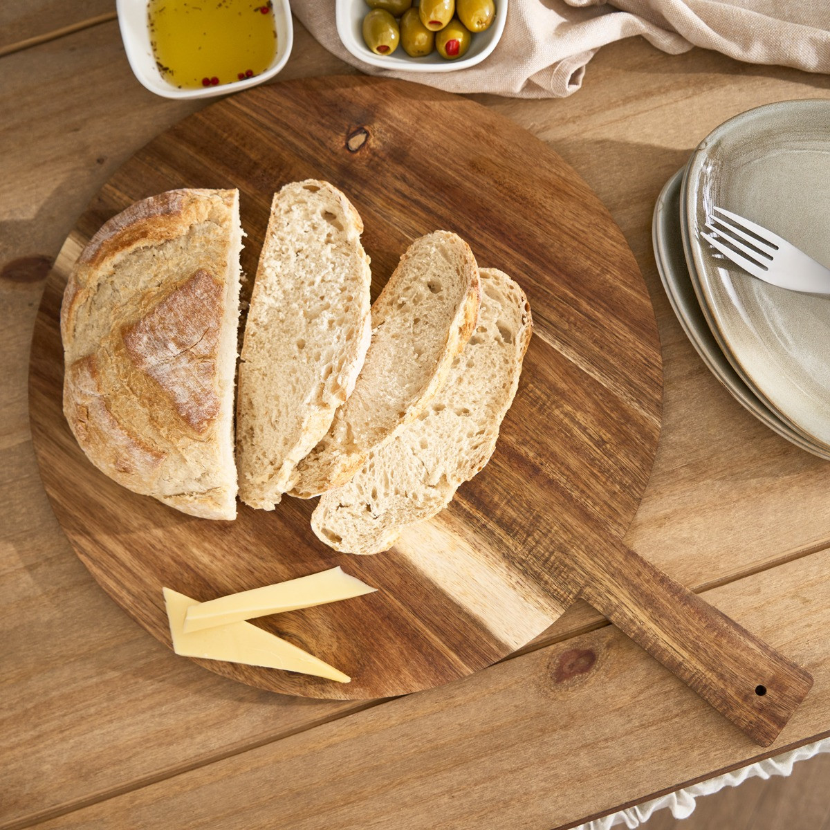 OHS Large Wooden Round Serving Tray - Natural>