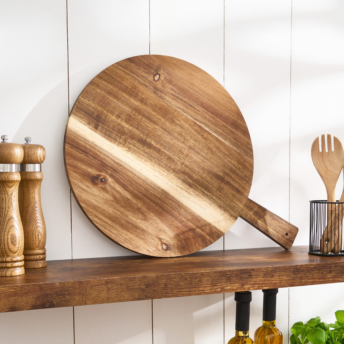 OHS Large Wooden Round Serving Tray - Natural>
