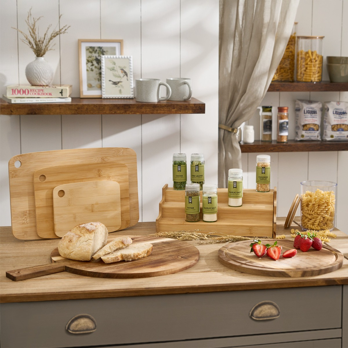 OHS Large Wooden Round Serving Tray - Natural>