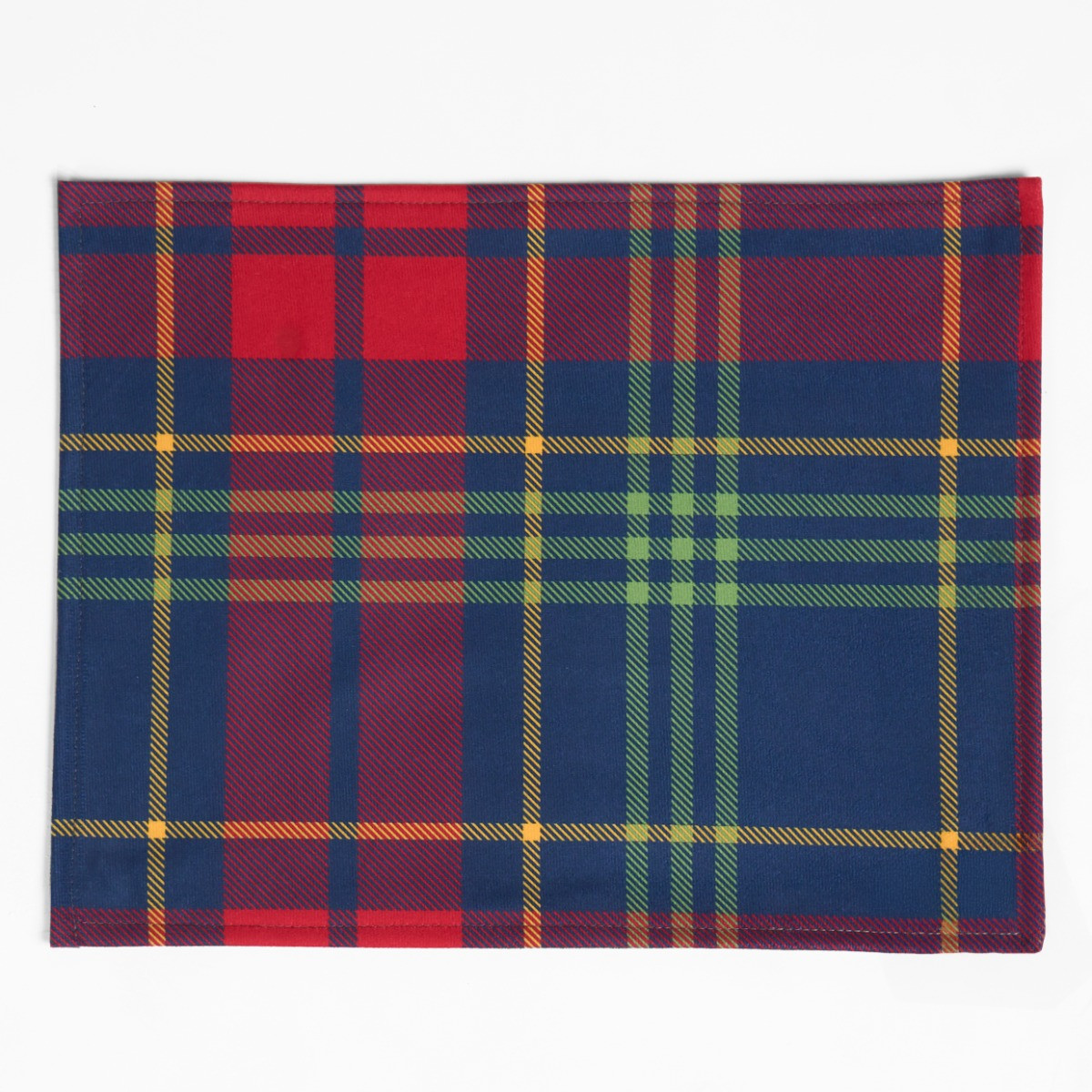 OHS Oxford Check Matte Velvet Table Placemats, Navy/Red - 4 Pack>