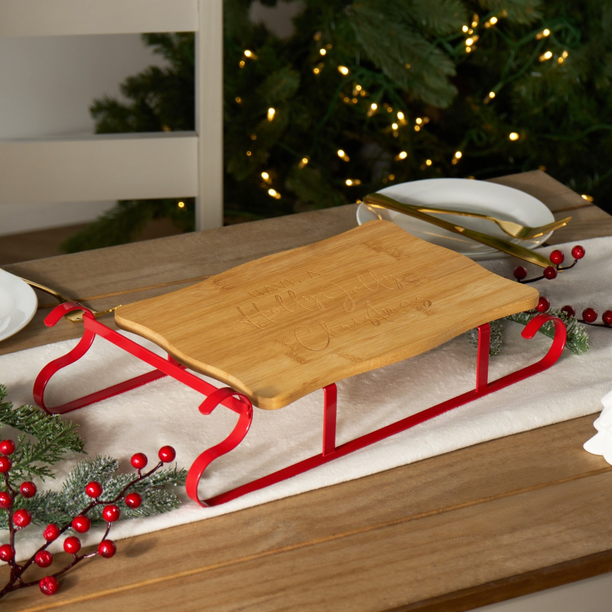 OHS Sleigh Wooden Serving Board - Natural>