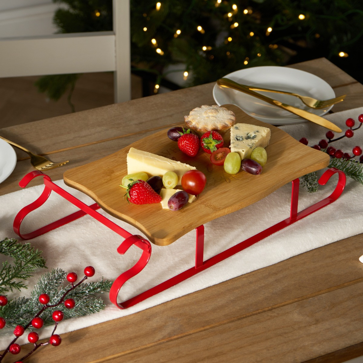 OHS Sleigh Wooden Serving Board - Natural>