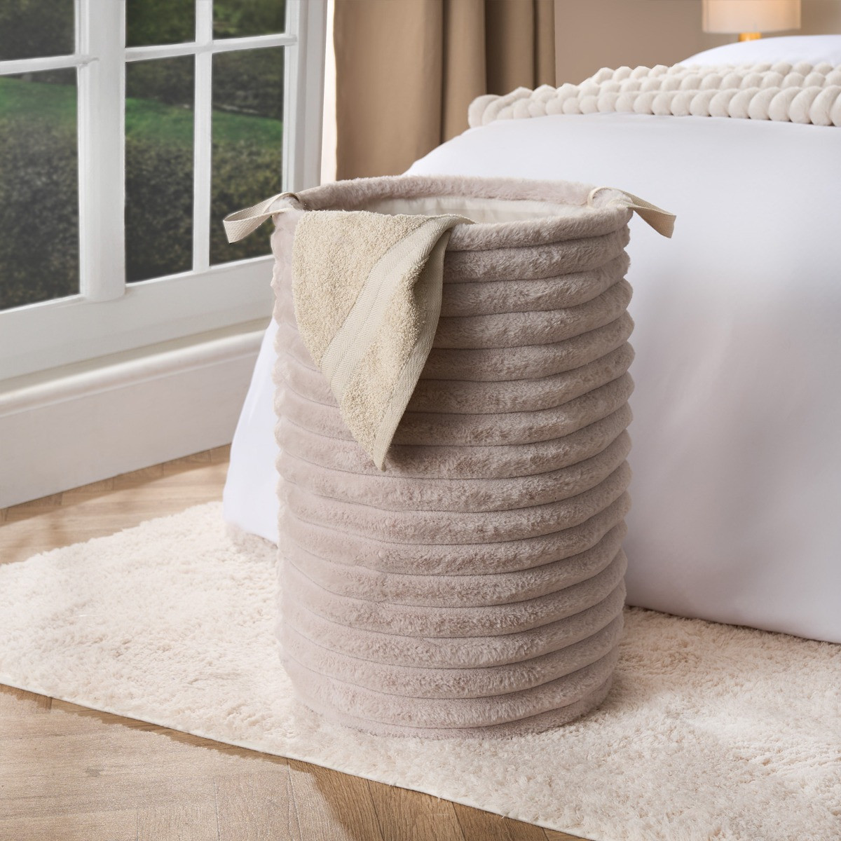 OHS Faux Fur Ribbed Laundry Bag - Natural >