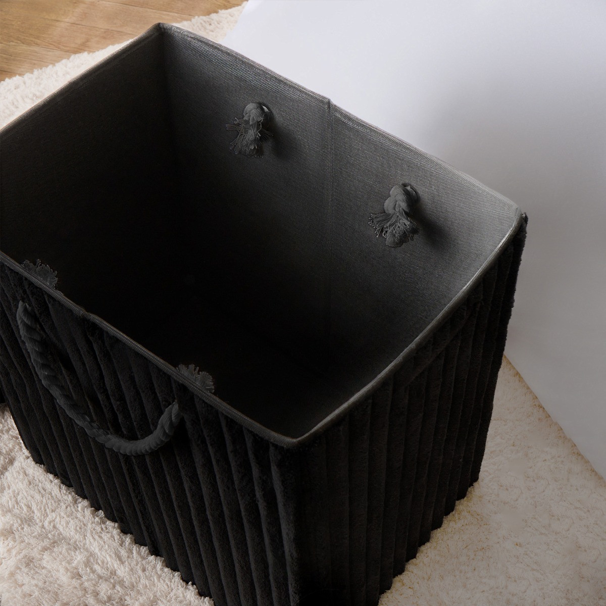 OHS Ribbed Faux Fur Foldable Laundry Basket - Black>