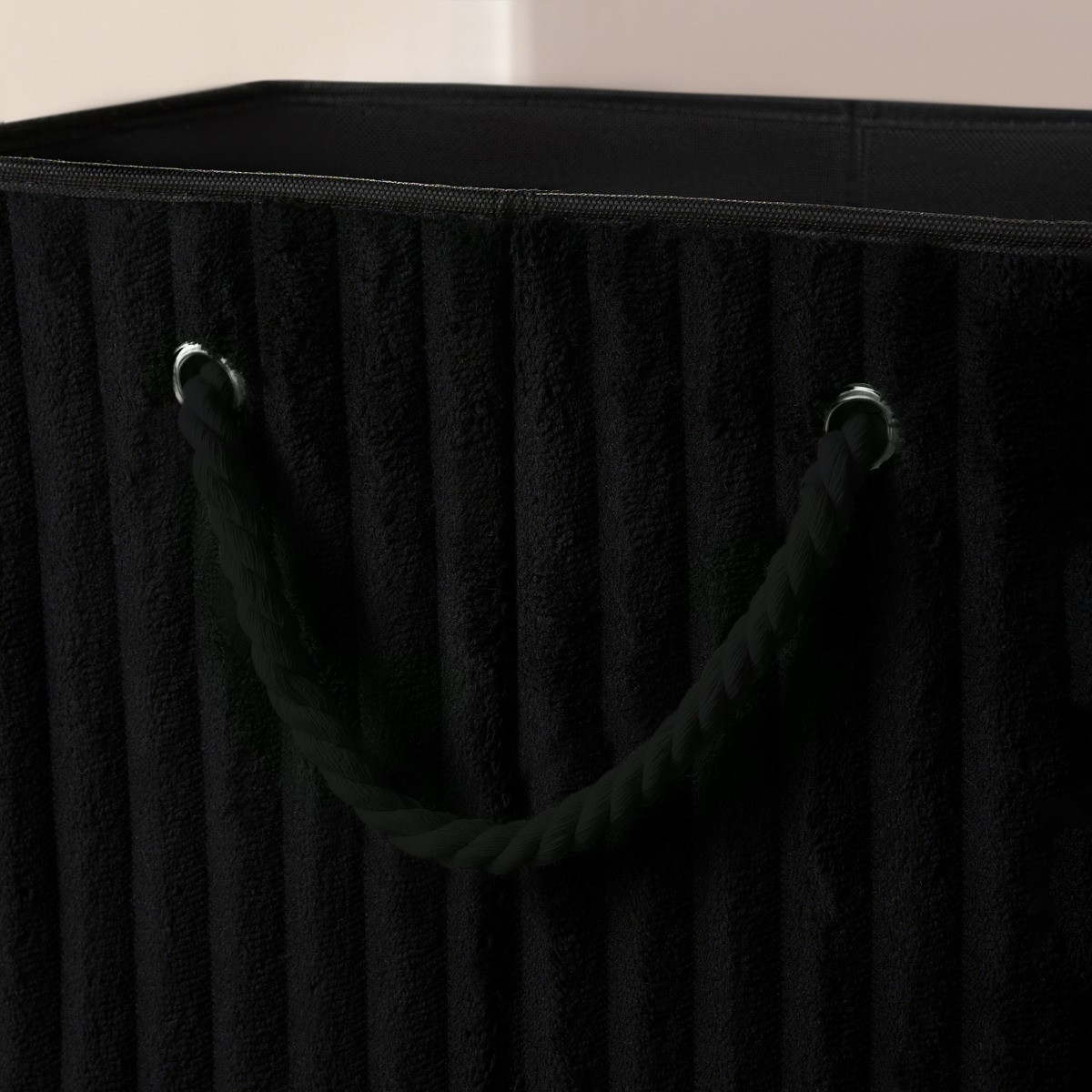 OHS Ribbed Faux Fur Foldable Laundry Basket - Black>