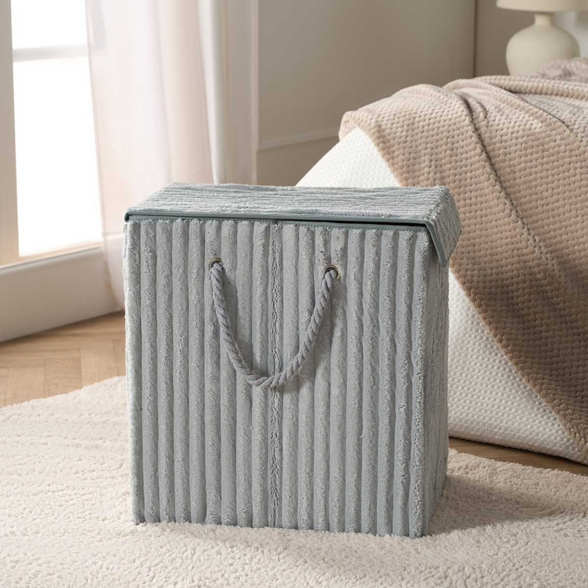 Ribbed Foldable Laundry Basket - Grey>