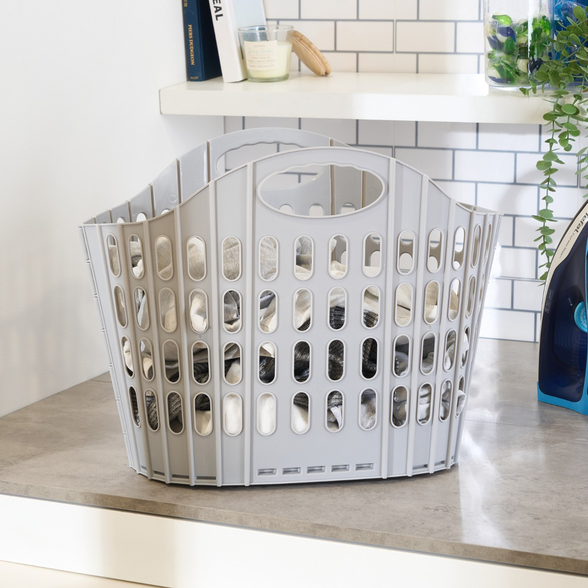 OHS Plastic Foldable Flat Laundry Basket - Grey>
