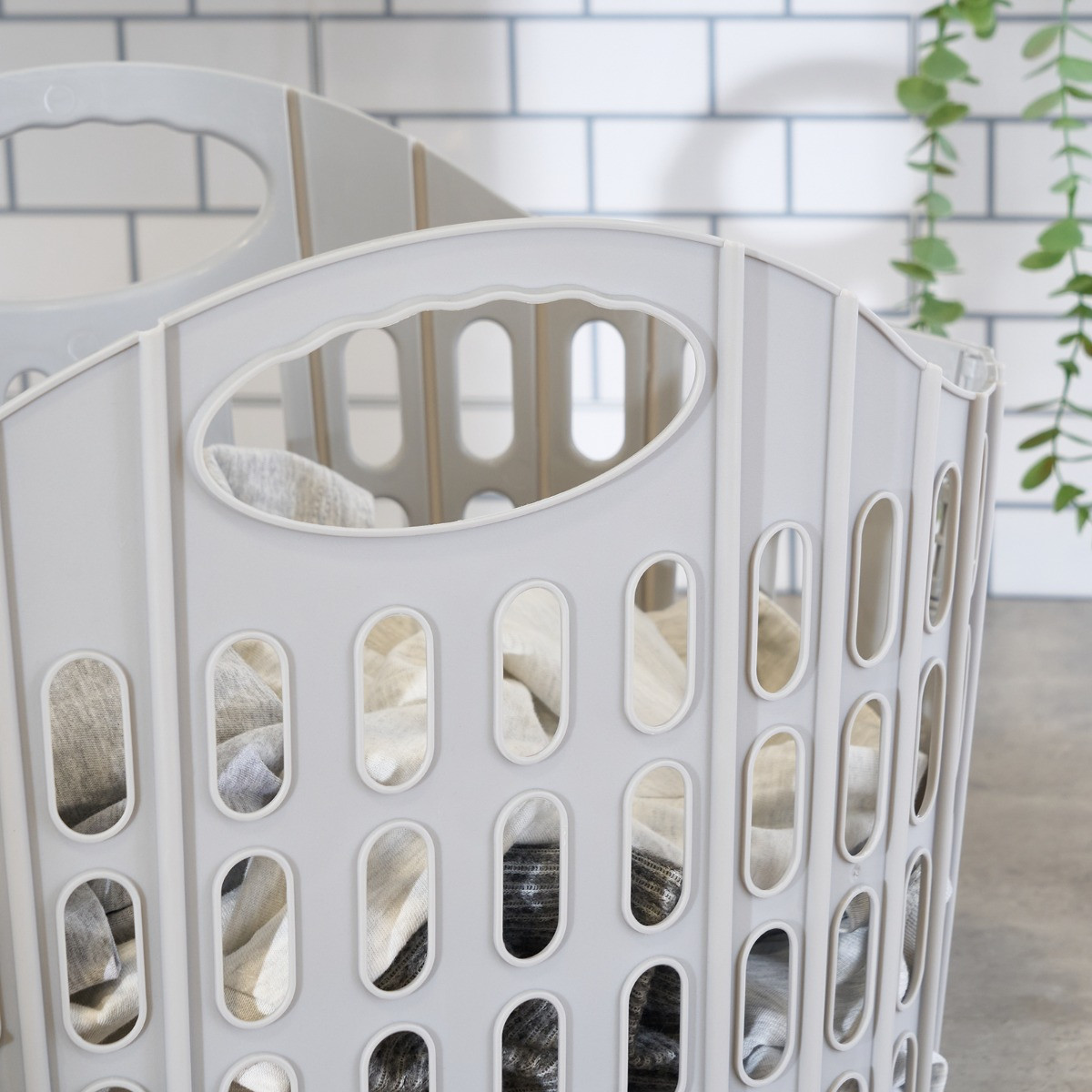OHS Plastic Foldable Flat Laundry Basket - Grey>