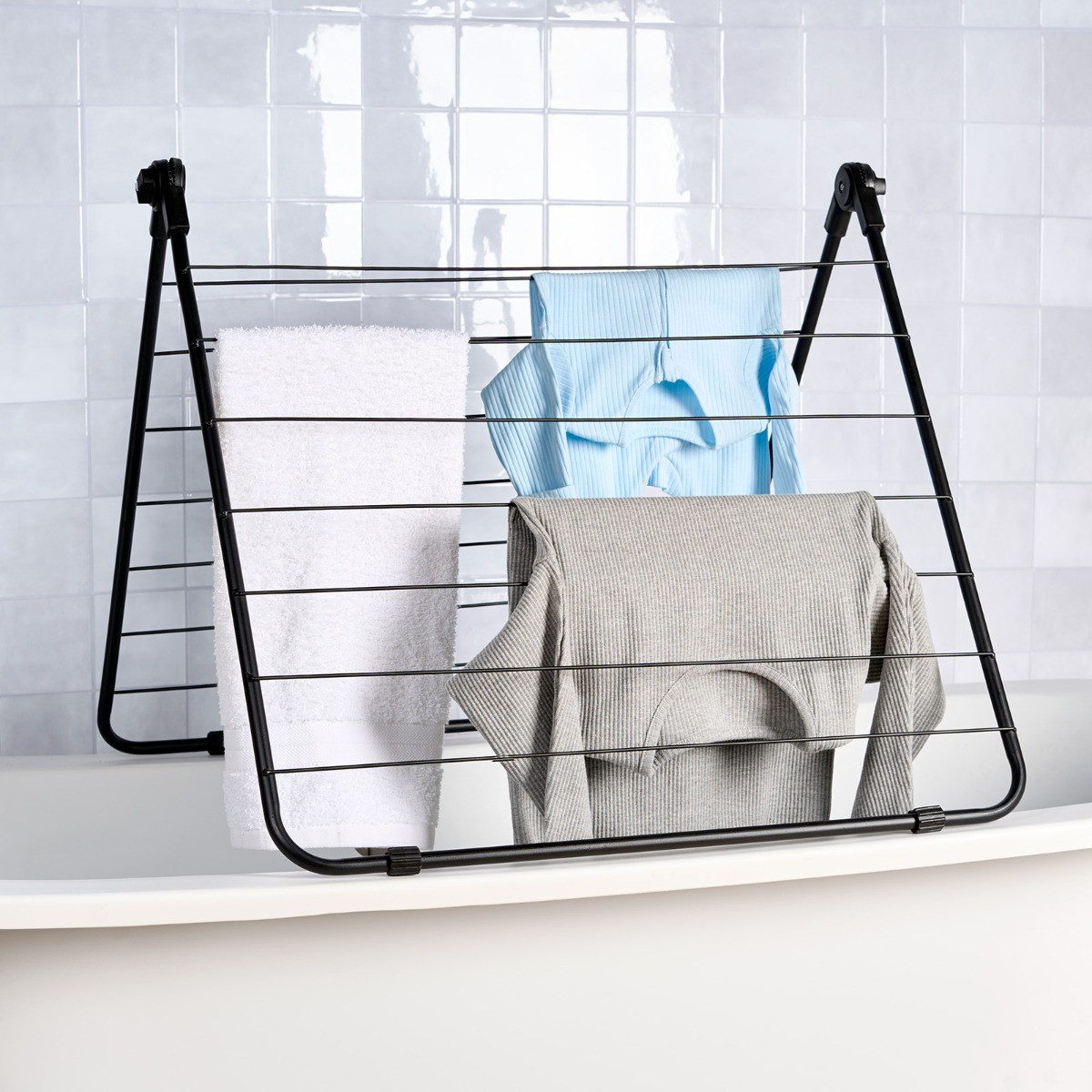 OHS Over The Bath Clothes Airer - Black>