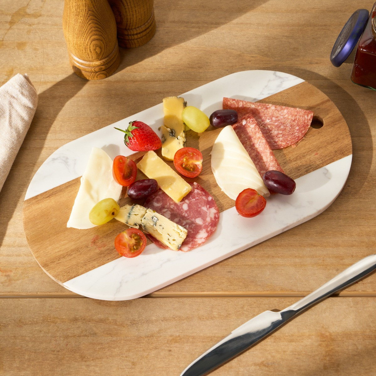 OHS Marble & Acacia Cheeseboard - Natural/White>