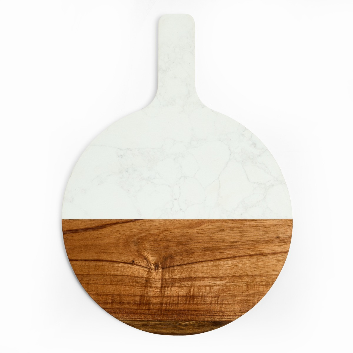 OHS Marble & Acacia Circular Cheeseboard - White/Natural>