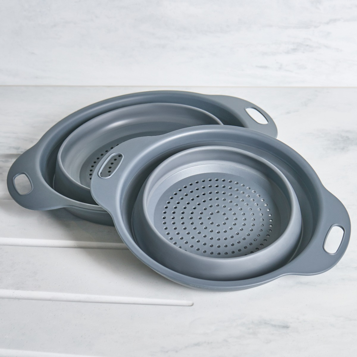 OHS 2 Pack Collapsible Silicone Colander - Grey>