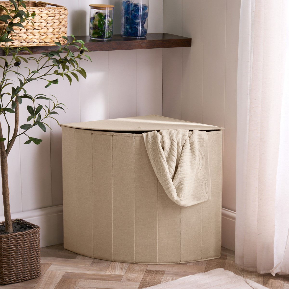 OHS Foldable Corner Laundry Basket - Natural>