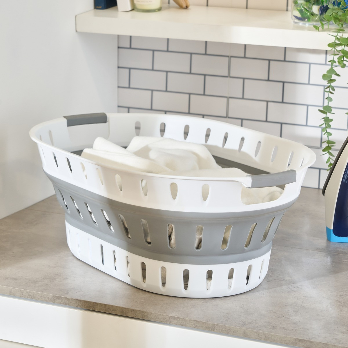 OHS Collapsible Laundry Basket - White/Grey>