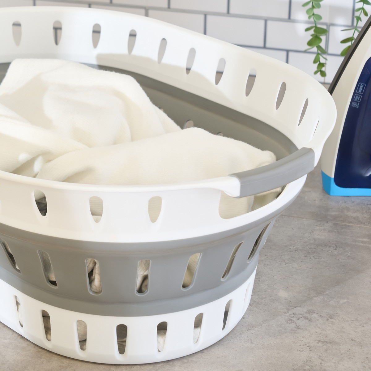OHS Collapsible Laundry Basket - White/Grey>